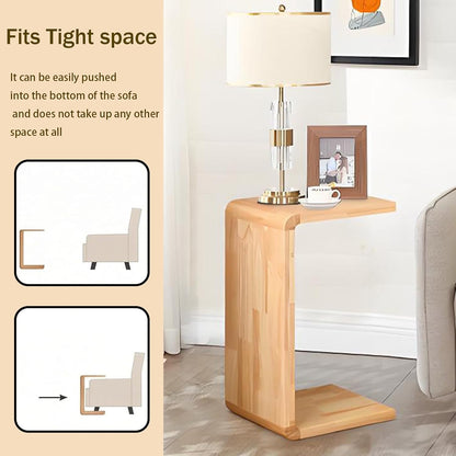 Small Side Table for Couch C-Shaped End Table Solid Wood Sofa Table Living Bedroom Item Placement Bedside Table