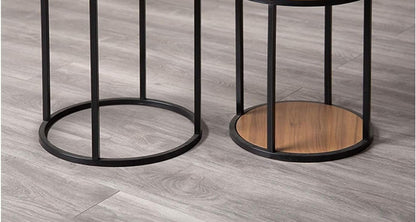 Contemporary Metal and Solid Wood Nesting Tables with Natural+Black | Space-saving nesting tables with natural and black finish
