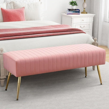Modern Velvet Ottoman Bench Modern Upholstered Bedroom Benches Footrest Stool Indoor for Entryway Living Room Entryway(Green)