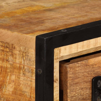 Solid Mango Wood Sideboard Cabinet Rustic Storage Furniture with Unique Grain Patterns and Decorative Inlays for Living Room Dining Area, 25.6 x 11.8 x 27.6 Inches