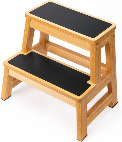 StrongTek Wood 2 Step Stool for Adults, 17.5 in, 500 lb, Non-Slip | Wide Non-Slip Treads, 500 lb Capacity, Heavy-Duty, Kitchen, Closet, Bedside and Everyday Home Reach