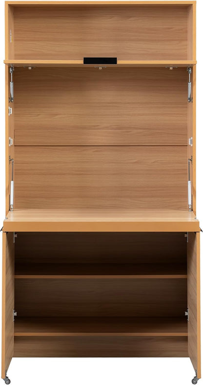 roomfitters 69 Inch Multifunctional Kitchen Pantry Buffet with Foldable Workstation Desk, Natural