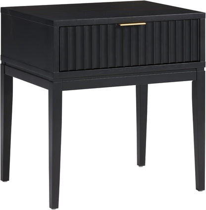 Nathan James Jasper Boho Side Table, Solid Wood Bedroom Nightstand or Bedside Table with Drawer with Fluted Doors and Brass Handles, Black