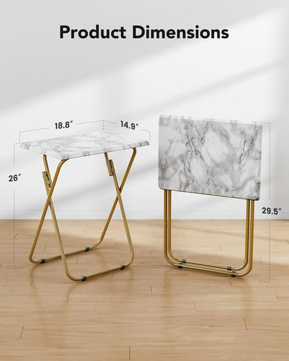 HUANUO Folding TV Tray Table, No Assembly TV Tray with Marble-Look Top | Versatile TV Tray Table - Perfect for Meals, Snacks & Laptops Fits Sofas, Bedsides & Small Spaces - Folds Flat for Storage