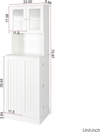 71'' Pantry Cabinet, Tall Storage Cabinet with Microwave Stand, Freestanding Kitchen Hutch with Doors and Adjustable Shelves, Mordern Food Pantry for Kitchen