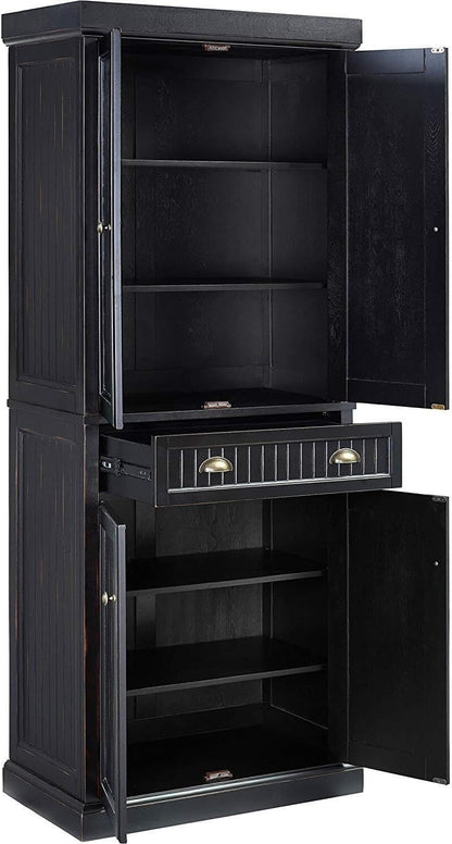 HomeStock Kitchen Pantry Cabinet - 30" Wide Storage - Distressed Black Finish