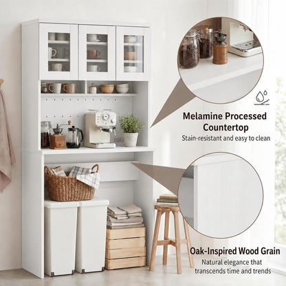 Garvee 71.5" Kitchen Cabinet with Trash Can Storage, Kitchen Trash Can Cabinet with Microwave Stand, 35.4" Wide Kitchen Pantry with Garbage Storage for Dining Room