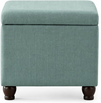 Spatial Order Home Decor | Upholstered MediumRectangular Storage Ottoman | Hinged Lid Ottoman with Storage for Living Room & Bedroom, Aqua Linen
