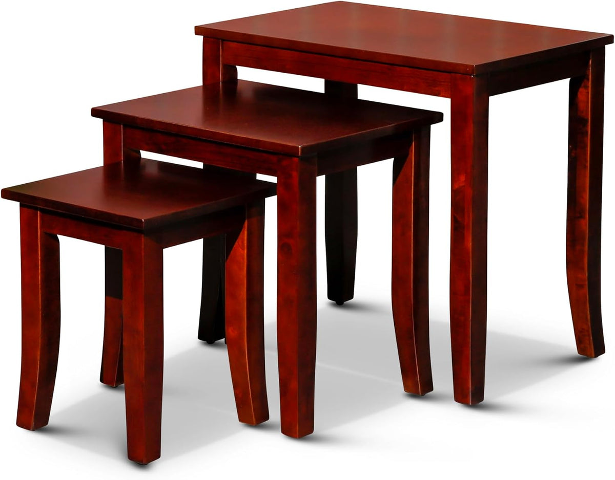 3-Piece Nesting Table Set, Cherry, Space-Saving and Elegant, Perfect for Living Room, Bedroom, or Office, Multi-Functional Use, Sturdy Wood, Easy to Assemble