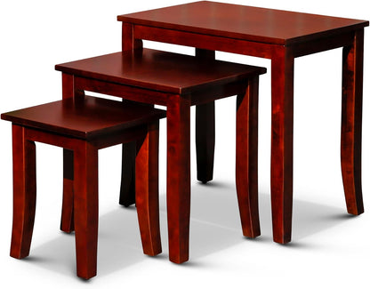3-Piece Nesting Table Set, Cherry, Space-Saving and Elegant, Perfect for Living Room, Bedroom, or Office, Multi-Functional Use, Sturdy Wood, Easy to Assemble