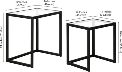 Henn&Hart Rectangular Nested Side Table in Blackened Bronze, Table for Living Room, Bedroom | Nested set of two tables with glass tops and a sleek metal frame for displaying in living rooms, offices, or family rooms