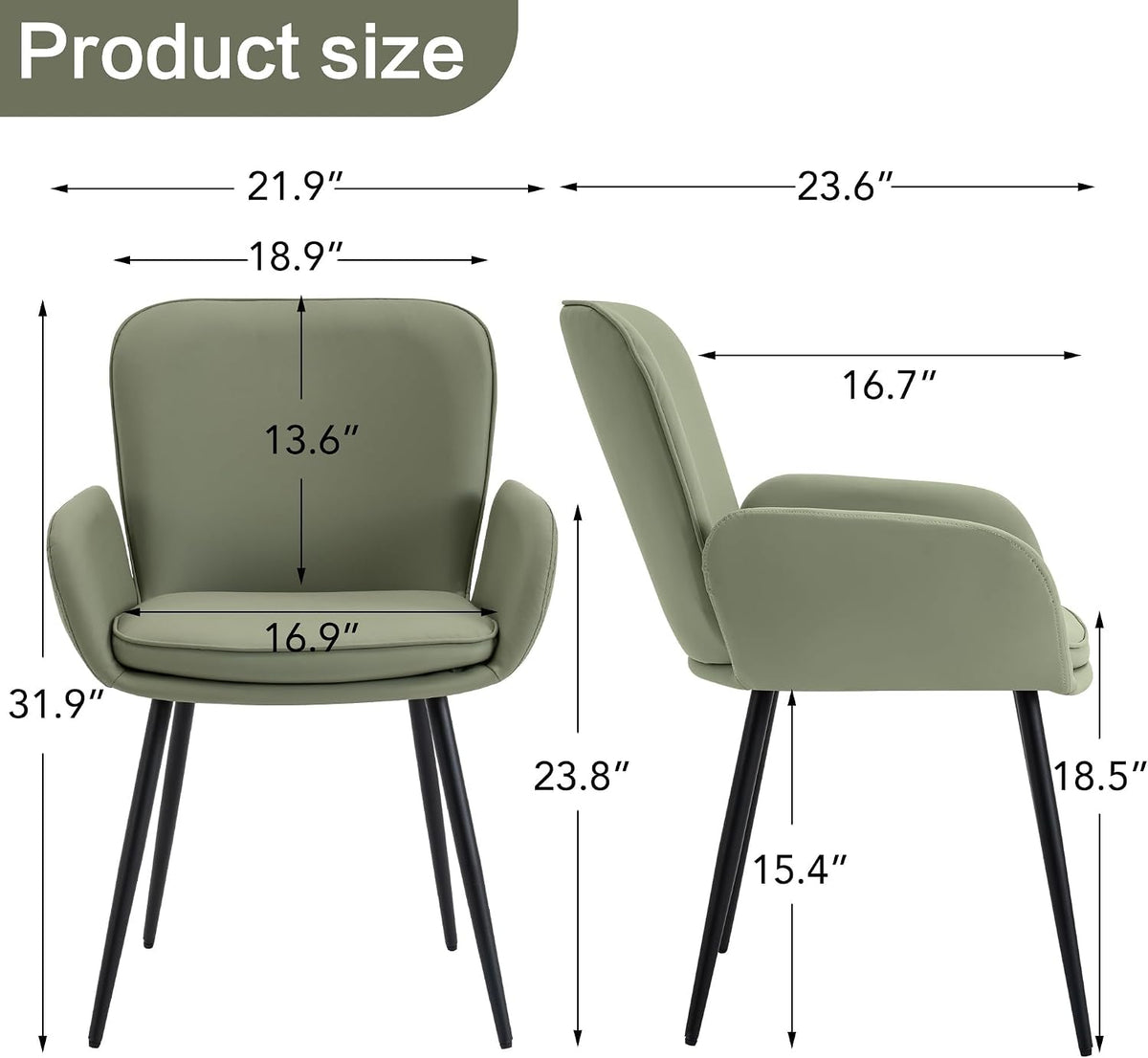 VKNOW Modern Faux Leather Dining Chairs Set of 6 with Armrest, Green | Armed Dining Room Chairs with Metal Legs, Kitchen Chairs for Restaurant Kitchen Living Room