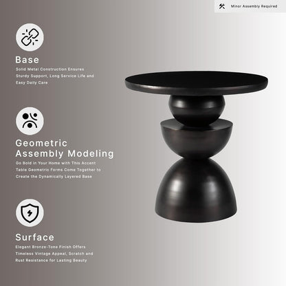 Signature Design by Ashley Kurtson Accent Table, Round Metal End Table with Contemporary Pedestal Base, Sculptural Geometric Decor for Living Room, Dark Bronze Finish, 23 Inch