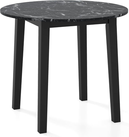 Giantex 35” Round Dining Table with Rubber Wood Legs, Marble-Textured Veneer Tabletop, Leisure Kitchen Table for 2 to 4 Person, Dinette, Living Room, Black