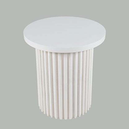 Jofran Round End Table with Fluted Pedestal Base, Mid-Century Modern Side Table for Living Room Bedroom, Accent Table, White