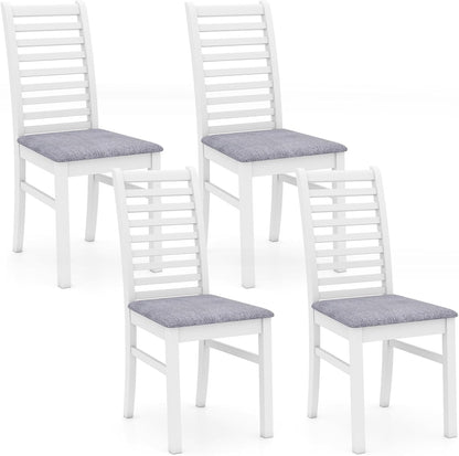 GOFLAME Wooden Dining Chairs Set of 4, Fabric Upholstered Kitchen Chairs with Rubber Wood Legs, Padded Seat & High Backrest, Armless Side Chairs for Dining Room, Living Room, Restaurant, White