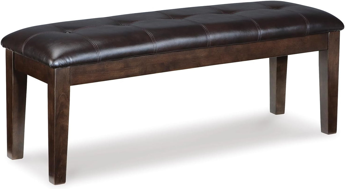Signature Design by Ashley Haddigan 1-Piece Dining Bench, Faux Leather | Classic button tufted seat, Wood and engineered wood frame, 18.75 in seat height, 2-person capacity, Dark brown finish