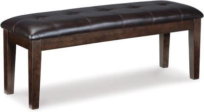 Signature Design by Ashley Haddigan 1-Piece Dining Bench, Faux Leather | Classic button tufted seat, Wood and engineered wood frame, 18.75 in seat height, 2-person capacity, Dark brown finish