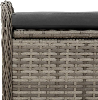 45.3 Inch Patio Storage Bench with Cushion, Gray Poly Rattan Outdoor Seat with Waterproof Bag and Gas Spring Lid