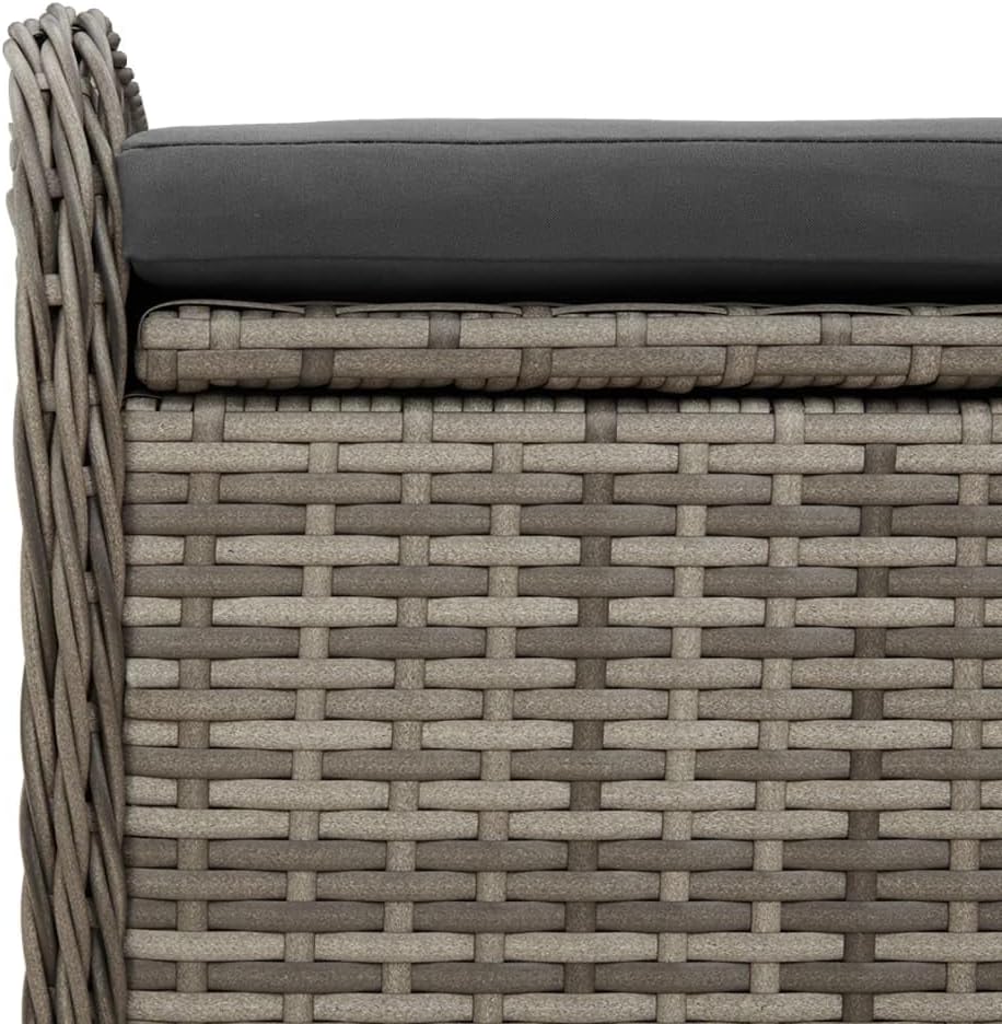 Grey PE Rattan Storage Bench with Hidden Compartment, Powder-Coated Steel Frame, Polyester Cushion for Patio Garden