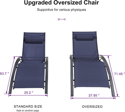 PURPLE LEAF Oversized Pool Chaise Lounge Patio Chair with Table, Navy Blue