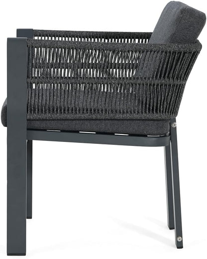 Outdoor Dining Chair Set of 2,White Aluminum Frame with Beige Cushion, 300lbs Capacity, All-Weather Patio Seating for Backyard, Deck & Garden (Grey Frame + Grey Cushion)