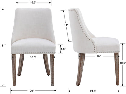 chairus Dining Chairs Set of 4 Mid Century Modern Living Room Chairs with Wood Legs Comfy Upholstered Linen Fabric Side Chair for Kitchen/Restaurant/Bedroom, Cream White