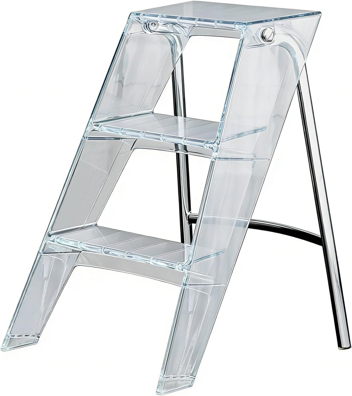 Transparent Acrylic 3-Step Folding Step Stool, 220 lbs Weight Capacity, Sleek Collapsible Step Ladder with Compact Design, Portable for Home, Kitchen, Bathroom and Closet