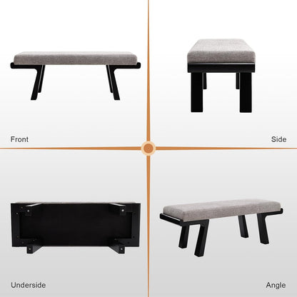Zesthouse Solid Wood Bench for Bedroom End of Bed, Upholstered Small Entryway Bench with Cushion, 47" Grey Linen Ottoman Bench with Black Wood Legs, Modern Dining Bench Seat, for Indoor Living Room