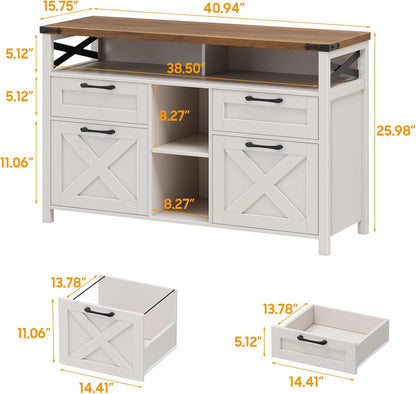 Halitaa Filing Organization Storage Cabinets 4 Drawer with Adjustable Shelf, Lateral Filing Cabinet with Open Storage Shelf for Home Office, Farmhouse File Cabinets for Hanging Files Letter/A4.White