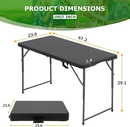 HKLGorg Folding Table, Heavy Duty Plastic Folding Utility Table Indoor Outdoor, Party Dining Tables Easy to Assemble with Lock Function (Black, 4 FT)