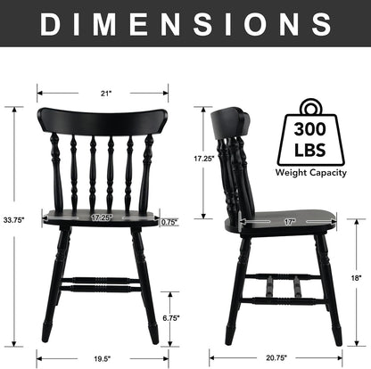 chairus Vintage Black Dining Chairs Set of 6, Farmhouse Windsor Wooden Dining Room Chairs with Turned Spindle Back & Legs, Traditional Colonial Armless Side Kitchen Chairs