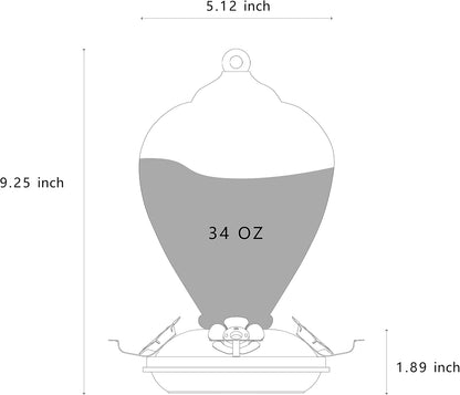 Hummingbird Feeders, 34OZ Hand Blown Glass Hummingbird Feeder for Outdoors Hanging with Ant MoatHooks, Perfect for Gardening Yard Patio Decor Gifts (Multi-Mermaid)