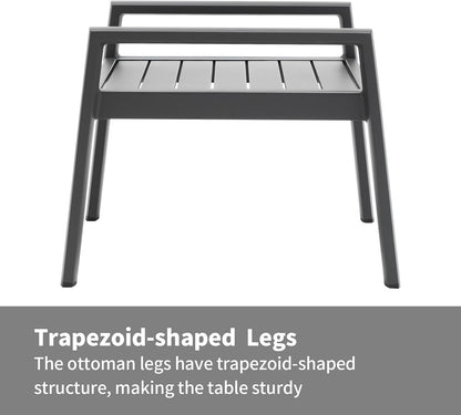 Outdoor Patio Ottoman Set of 2 Outdoor Footrests for Patio Outdoor Aluminum Ottomans and Footstools with Grey Cushions, Dark Grey Frame