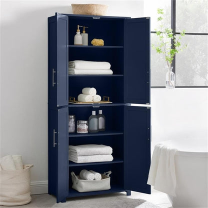 Pemberly Row Traditional Wood Kitchen Storage Pantry, Navy Finish, MDF and Birch Veneer, 67" H x 28" W x 15" D, Adjustable Shelves, Shaker-Style Doors, Brushed Nickel Hardware, Home and Kitchen