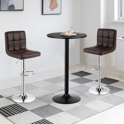 COSTWAY 3-Piece Bar Table Set, Counter Height Table Set with 2 Bar Stools | Round Cocktail Table and PU Leather Adjustable Swivel Chairs, for Kitchen, Office, Brown