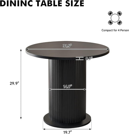 31.5" Round Dining Table for 2, Modern Small Pedestal Kitchen Table, Space Saving, for Apartment Dining Living Room,Black