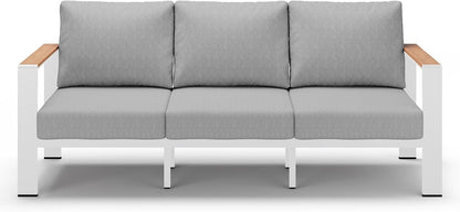 Aluminum Outdoor Patio Furniture 3 Seats, All-Weather Outdoor Patio Sofa with Washable Thick Cushion, Morden Patio Couch for Porch, Balcony, Deck, Yard, White