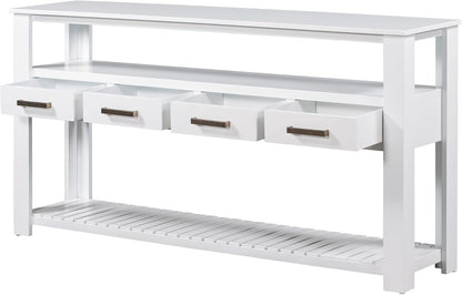 LUMISOL Console Table with 4 Drawers and 3-Tier Open Shelves, Wood Sofa Table Behind Couch with Metal Handles, Entryway Table for Living Room Foyer and Kitchen, White