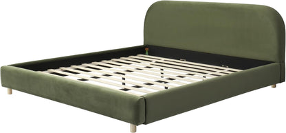 Virubi California King Size Upholstered Bed Frame with Curve Shaped Headboard, Modern Upholstered Platform Bed with Solid Wood Legs, Easy Assembly (California King,Olive Green)