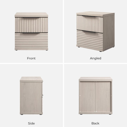 SICOTAS 22" Nightstands Set of 2 Fluted Night Stand with 2 Drawers | Modern Wide Bedside Table for Bedroom, Mid Century Bed Side Tables Bedroom, White Alder