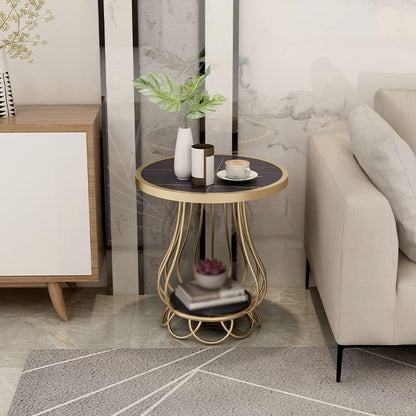 Mushroom-Shaped Marble Table, Double-Layer Shelf, Bedside Table, Telephone Table, Sofa Balcony Small Round Table, Large Table Top 50 Cm, Small Table Top 26 Cm(Size:50 * 60cm,Color:B)
