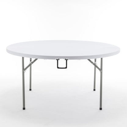 BTEXPERT 60 Inch Round Plastic Folding Table, Commercial Grade, Seats 8-10, Indoor Outdoor Banquet Wedding Party Event Dining White