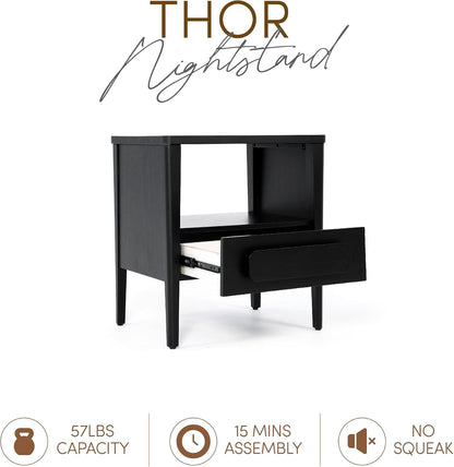 Modern Nightstand, Sustainable Hevea Premium Solid Wood Frame - Bedside Table - End Table with Ball Bearing Slide - Drawers Real Wooden Cabinet Organizer for Bedroom (Midnight Charcoal)