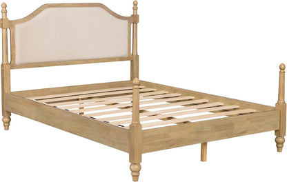 WAMPAT Queen Size Platform Bed Frame with Upholstered Headboard for Bedroom, Wood Bed Frames with Wooden Slat Support and Large Under Bed Storage, No Box Spring Needed, Easy Assembly, Oak