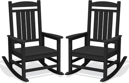 KINGYES Oversized Outdoor Rocking Chairs Set of 2, HDPE Porch Rocker, Black | - Rocking Chairs for Outdoor with Wide Seat - 350LBS Support for Adults