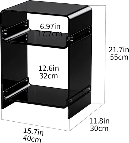 Acrylic Record Player Table with Storage Shelf, Clear Side Table Nightstand (Black, Medium)