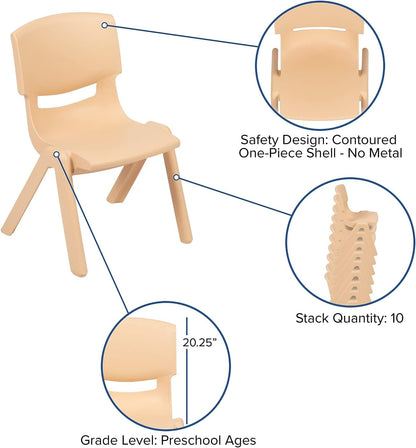 Flash Furniture 26.5x21.75 in Activity Table with 4 Chairs, Natural | Adjustable Height Table, Plastic, Durable Construction, Commercial Use