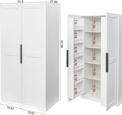22 inch Deep Kitchen Pantry Cabinet Storage Organizer with Fridge Space,Wood White Food Kitchen Cupboard with 12 Door Shelves Storage Dining Room Furniture (White)
