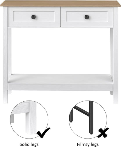 kinbor Entryway Table - White Console Table with 2 Drawers, Narrow Small Console Table with Storage Shelf for Entryway, Living Room, Hallway, Easy to Install, White